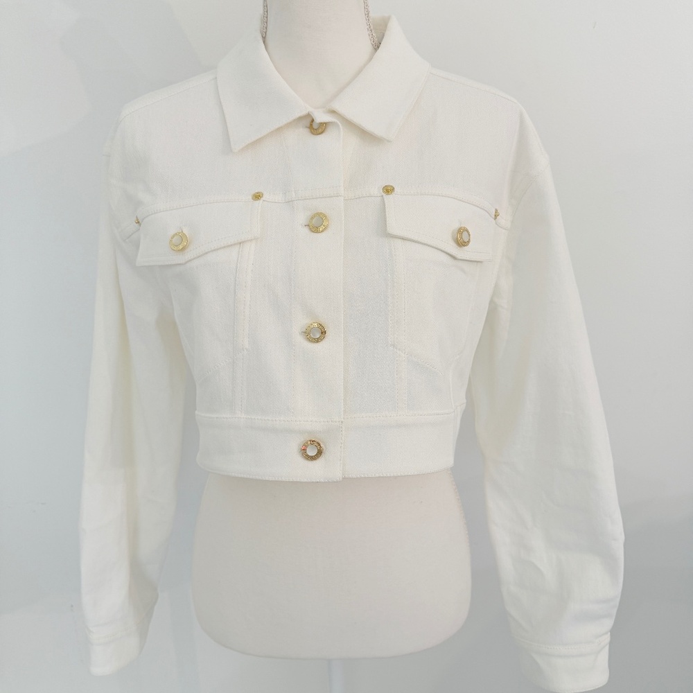 St. John White Denim Jean Cropped Mini Jacket
